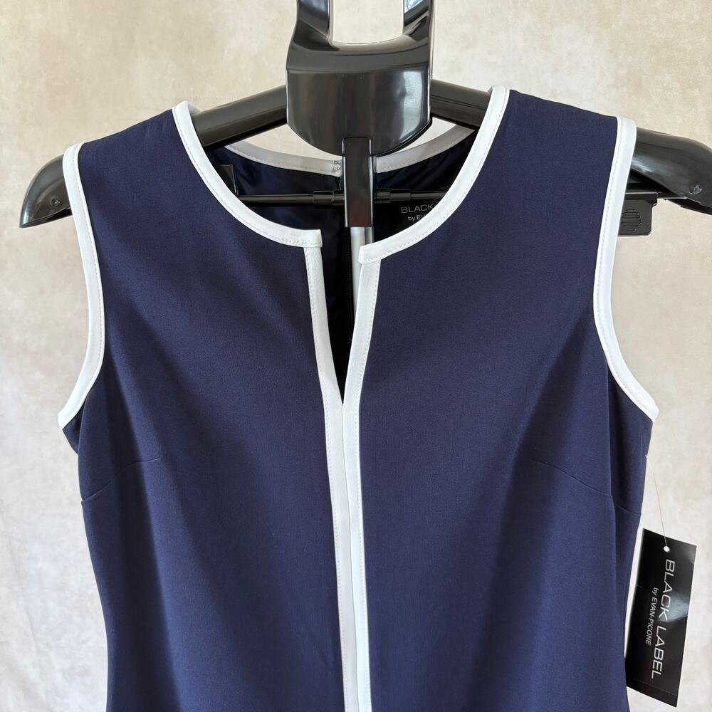 Black Label by Evan-Picone Navy & White Sleeveless Sheath Dress Size 4 Career - Picture 4 of 14
